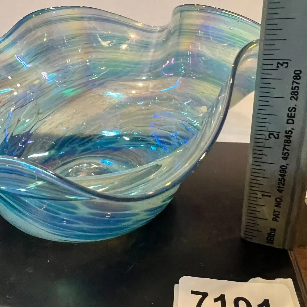 Signed art glass Blue Bowl swirls 2003 glass